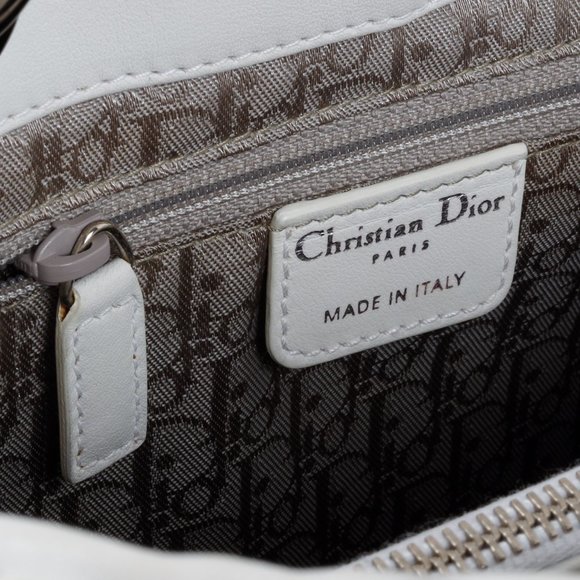 Christian Dior White Lambskin Stitched Woven Lady Dior Tote - Picture 10 of 11